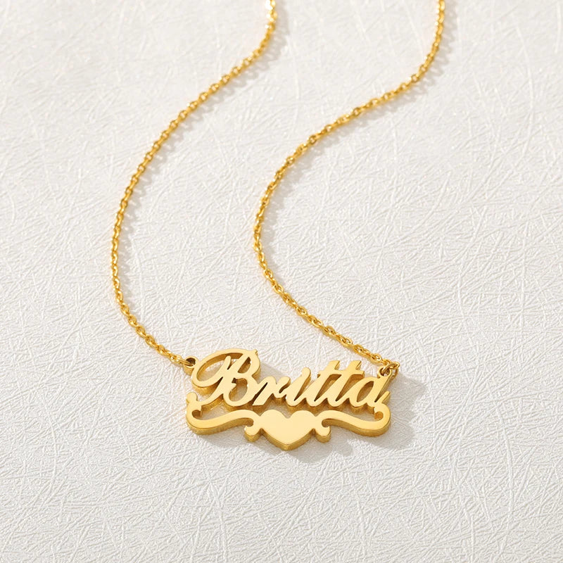 Stainless Steel Custom Name Necklaces With Heart Vintage Letter Choker Necklaces For Women Fashion Jewelry Valentine's Day Gifts
