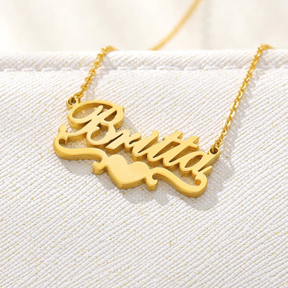 Stainless Steel Custom Name Necklaces With Heart Vintage Letter Choker Necklaces For Women Fashion Jewelry Valentine's Day Gifts