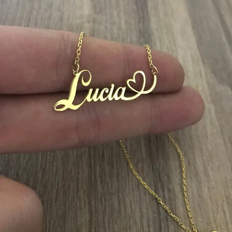 Stainless Steel Custom Name Necklaces With Heart Vintage Letter Choker Necklaces For Women Fashion Jewelry Valentine's Day Gifts
