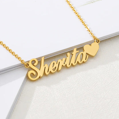 Stainless Steel Custom Name Necklaces With Heart Vintage Letter Choker Necklaces For Women Fashion Jewelry Valentine's Day Gifts