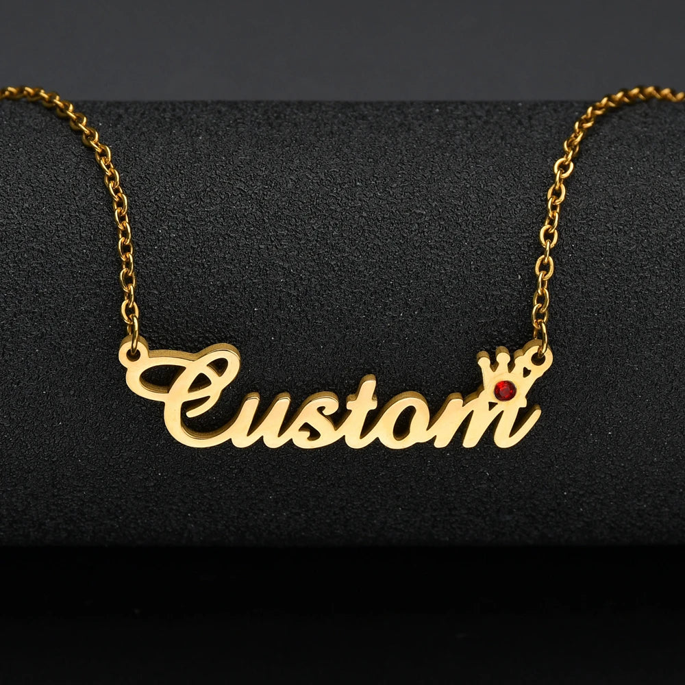 Acheerup Personalized Custom Name Necklaces for Women Stainless Steel Birthstone Zircon Link Chain Pendant Jewelry Birthday Gift