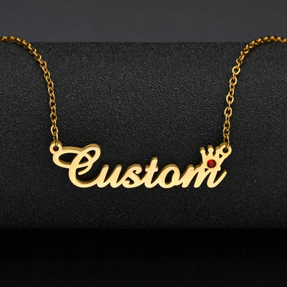 Acheerup Personalized Custom Name Necklaces for Women Stainless Steel Birthstone Zircon Link Chain Pendant Jewelry Birthday Gift