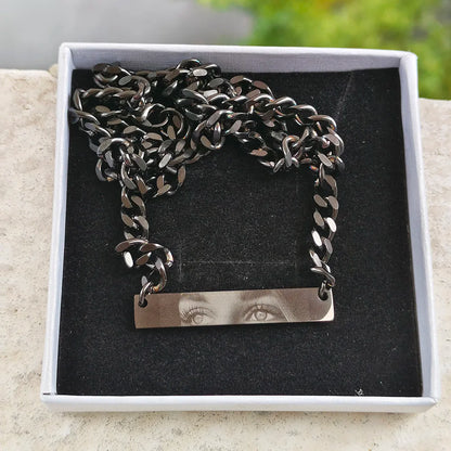 GoldButterfly Personalized Eyes Photo Couple Necklace Customized Pendant Engravable Picture Stainless Steel Gifts for Boy Friend