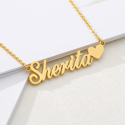 Stainless Steel Custom Name Necklaces With Heart Vintage Letter Choker Necklaces For Women Fashion Jewelry Valentine's Day Gifts