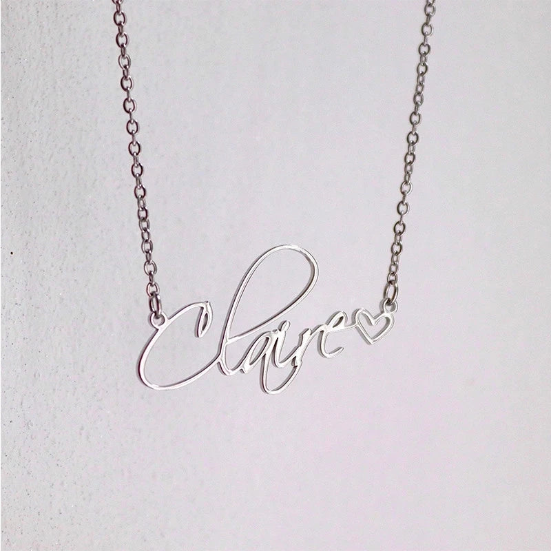 Stainless Steel Custom Name Necklaces With Heart Vintage Letter Choker Necklaces For Women Fashion Jewelry Valentine's Day Gifts